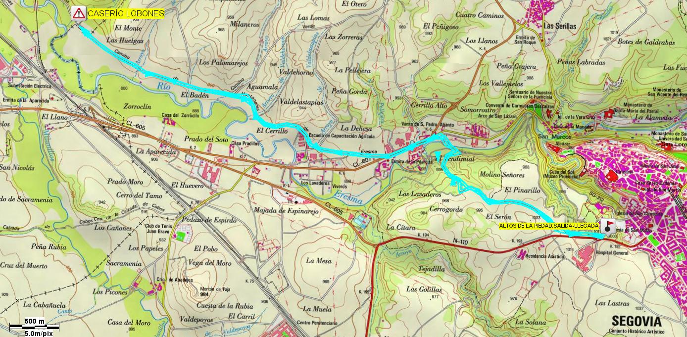 Mapa ruta camino natural del Eresma